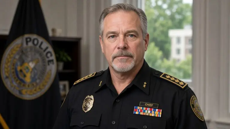 Police chief sample job description: a chief of police in uniform representing a municipal police department